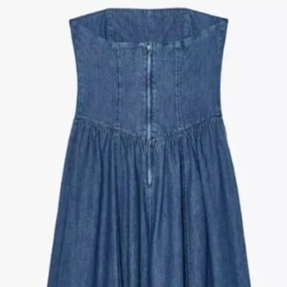 ZARA TRF STRAPLESS DENIM DROP WAIST MIDI DRESS - Picture 4 of 7